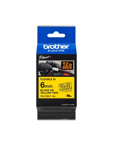 Brother TZeFX611 Cinta Laminada Flexible Original de Etiquetas - Texto negro sobre fondo amarillo - Ancho 6mm x 8 metros