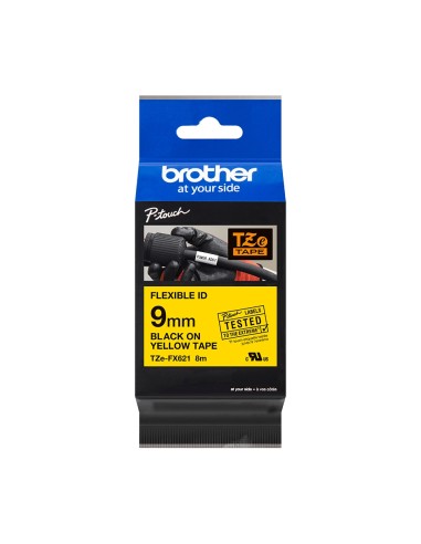 Brother TZeFX621 Cinta Laminada Flexible Original de Etiquetas - Texto negro sobre fondo amarillo - Ancho 9mm x 8 metros