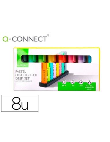 Rotulador q connect fluorescente pastel punta biselada estuche de sobremesa 8 colores surtidos