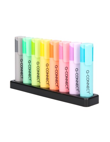 Rotulador q connect fluorescente pastel punta biselada estuche de sobremesa 8 colores surtidos