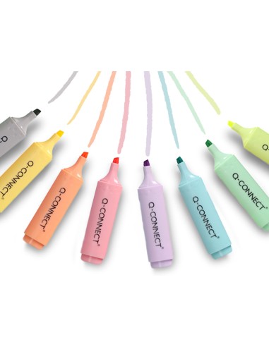 Rotulador q connect fluorescente pastel punta biselada estuche de sobremesa 8 colores surtidos