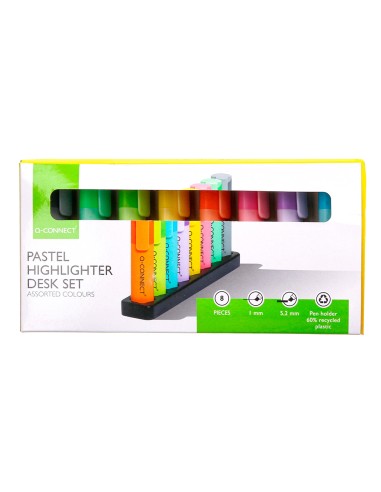 Rotulador q connect fluorescente pastel punta biselada estuche de sobremesa 8 colores surtidos
