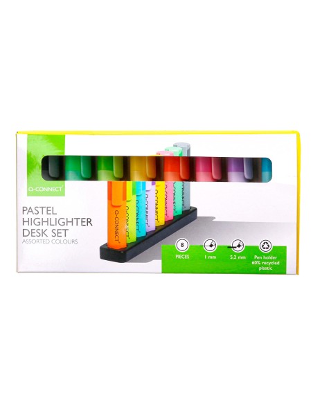 Rotulador q connect fluorescente pastel punta biselada estuche de sobremesa 8 colores surtidos