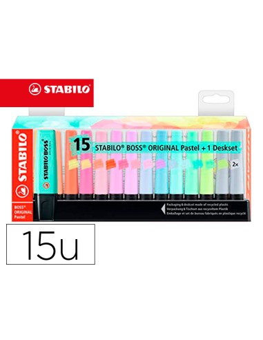 Rotulador stabilo boss fluorescente 70 pastel deskset estuche de 15 unidades colores surtidos