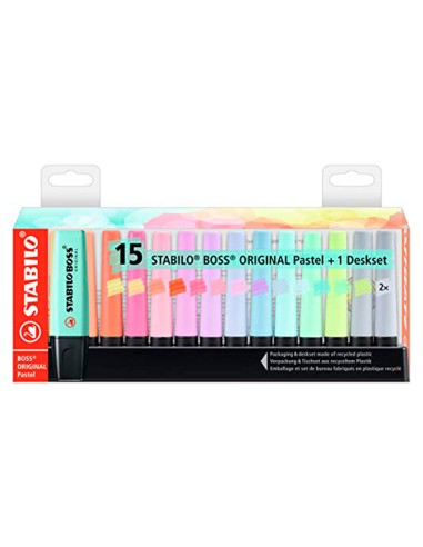 Rotulador stabilo boss fluorescente 70 pastel deskset estuche de 15 unidades colores surtidos
