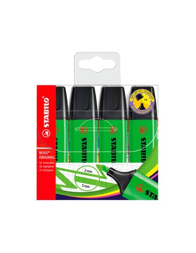 Rotulador stabilo boss fluorescente 70 verde estuche de 4 unidades