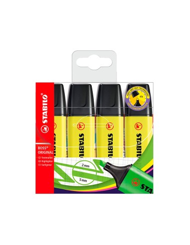 Rotulador stabilo boss fluorescente 70 amarillo estuche de 4 unidades