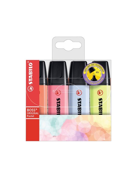 Rotulador stabilo boss fluorescente 70 pastel estuche de 4 unidades colores nuevos 2021 surtidos