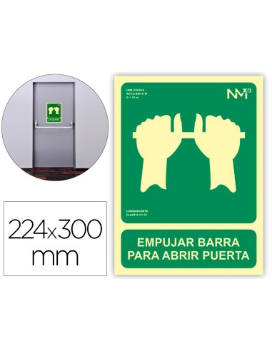 Pictograma archivo 2000 empujar barra para abrir puerta pvc verde luminiscente 224x300 mm