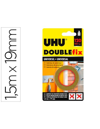 Cinta adhesiva uhu doublefix marron doble cara extra fuerte 15 mt x 19 mm