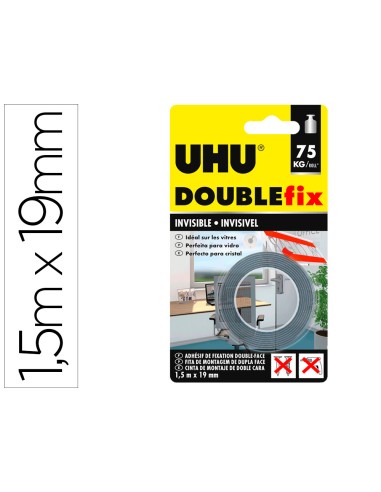 Cinta adhesiva uhu doublefix invisible doble cara extra fuerte 15 mt x 19 mm