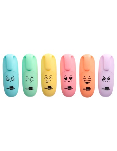 Rotulador liderpapel mini fluorescente pastel punta biselada estuche de 6 unidades colores surtidos