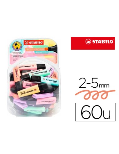 Rotulador stabilo boss fluorescente 70 pastel expositor bombonera de 60 unidades colores surtidos