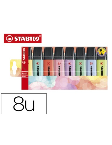 Rotulador stabilo boss fluorescente 70 pastel estuche de 8 unidades colores surtidos