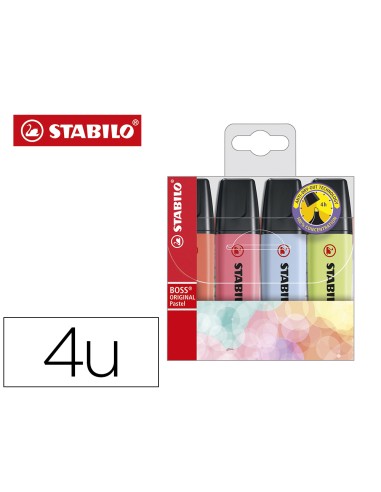 Rotulador stabilo boss fluorescente 70 pastel estuche de 4 unidades colores surtidos