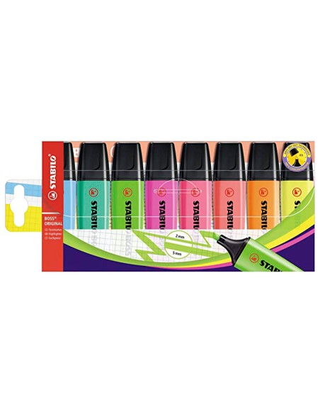 Rotulador stabilo boss fluorescente 70 estuche de 8 unidades colores surtidos