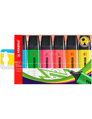 Rotulador stabilo boss fluorescente 70 estuche de 6 unidades colores surtidos