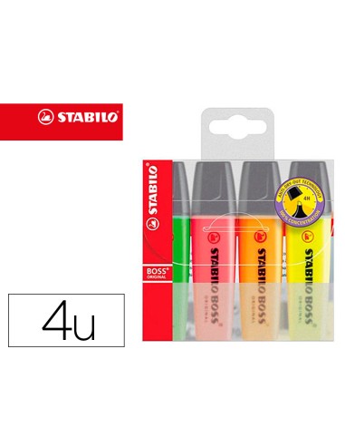 Rotulador stabilo boss fluorescente 70 estuche de 4 unidades colores surtidos