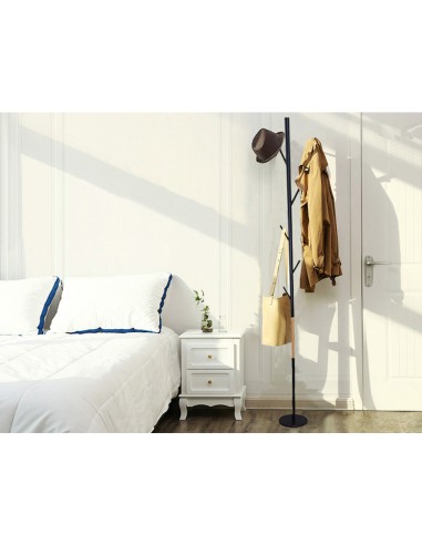 Perchero metalico q connect negro con detalles de madera 5 colgadores 177x285 cm