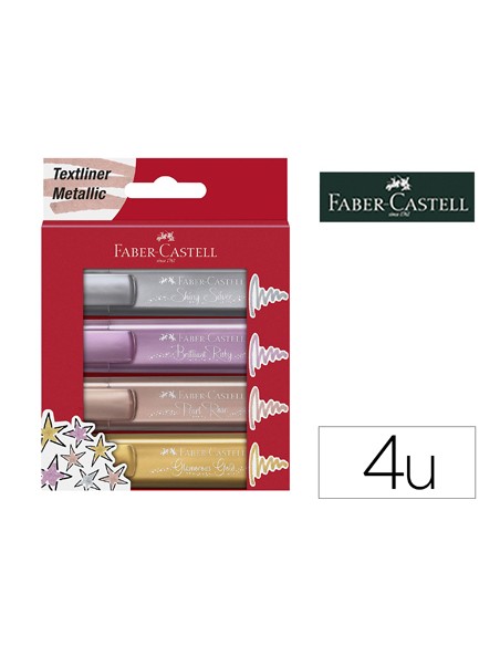 Rotulador faber fluorescente texliner 46 color metalico estuche 4 unidades colores surtidos