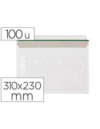Sobre autoadhesivo q connect portadocumentos 310x230 mm ventana transparente paquete de 100 unidades