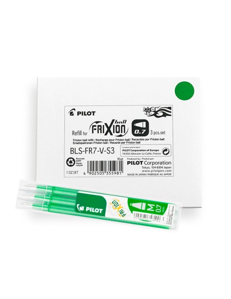 Recambio boligrafo pilot frixion ball verde caja de 3 unidades