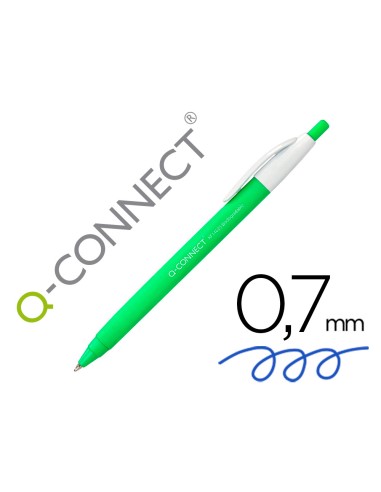 Boligrafo q connect retractil kf14625 biodegradable verde tinta azul
