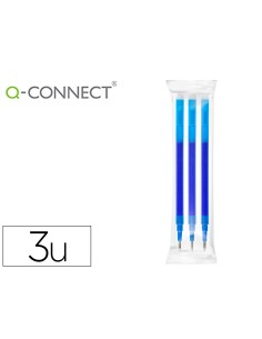 Recambio boligrafo q connect retractil kf11058 borrable azul caja de 3 unidades