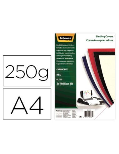 Tapa de encuadernacion fellowes din a4 carton brillo rojo chromolux 250 gr pack de 100 unidades