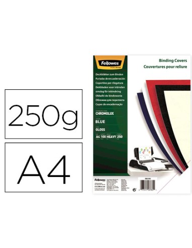 Tapa de encuadernacion fellowes din a4 carton brillo azul chromolux 250 gr pack de 100 unidades