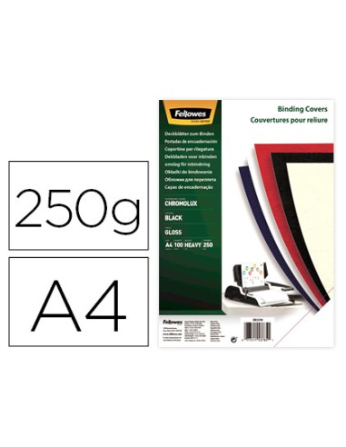 Tapa de encuadernacion fellowes din a4 carton brillo negro chromolux 250 gr pack de 100 unidades