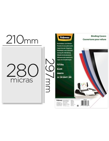Tapa de encuadernacion fellowes din a4 polipropileno negro 280 micras pack de 100 unidades