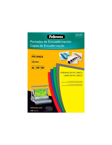 Tapa de encuadernacion fellowes din a4 pvc opaco negro 180 micras pack de 100 unidades