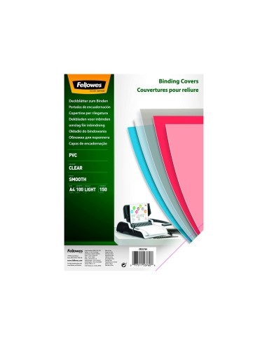 Tapa de encuadernacion fellowes din a4 pvc 150 micras transparente pack de 100 unidades