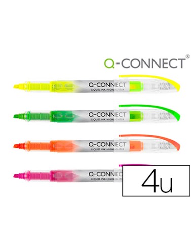 Rotulador q connect fluorescente punta biselada tinta liquida bolsa de 4 unidades colores surtidos