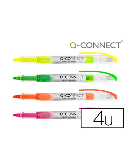 Rotulador q connect fluorescente punta biselada tinta liquida bolsa de 4 unidades colores surtidos