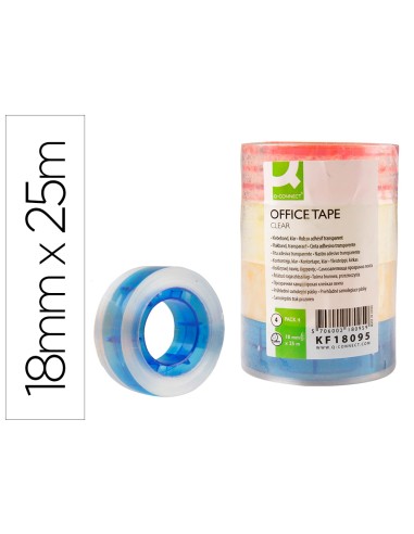 Cinta adhesiva q connect con mandril de color 25 mt x 18 mm pack de 4 colores