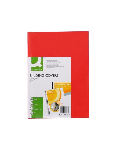 Tapa de encuadernacion q connect pvc din a4 opaca rojo 180 micras caja de 100 unidades