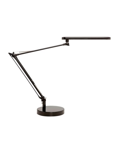 Lampara de escritorio unilux mambo led 56w doble brazo articulado abs y aluminio negro base 19 cm diametro