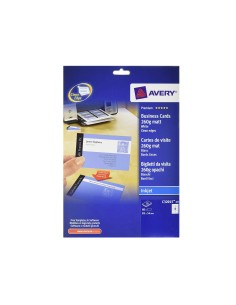Tarjeta de visita avery blanca mate 85x54 mm imprimible doble cara para ink jet 260 gr pack de 80
