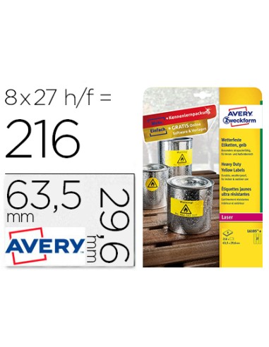 Etiqueta adhesiva avery poliester amarillo fluorescente 635x296 mm pack de 8 unidades