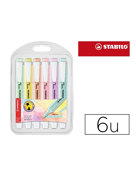 Rotulador stabilo fluorescente swing cool color pastel bolsa de 6 unidades colores surtidos