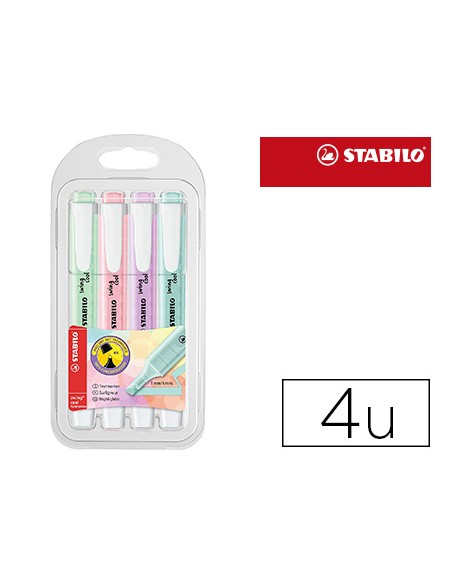 Rotulador stabilo fluorescente swing cool color pastel bolsa de 4 unidades colores surtidos
