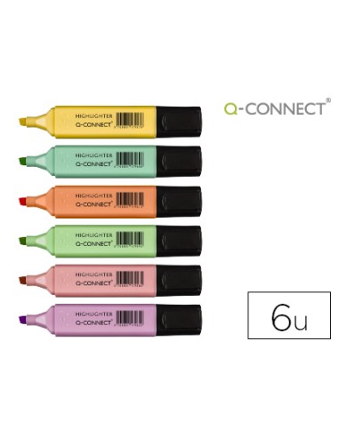 Rotulador q connect fluorescente pastel punta biselada estuche de 6 unidades colores surtidos