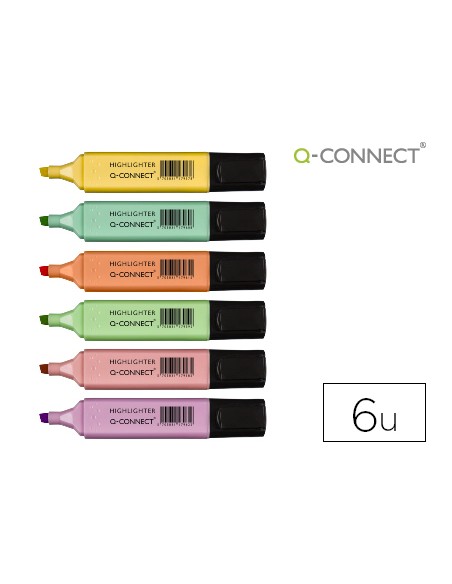 Rotulador q connect fluorescente pastel punta biselada estuche de 6 unidades colores surtidos