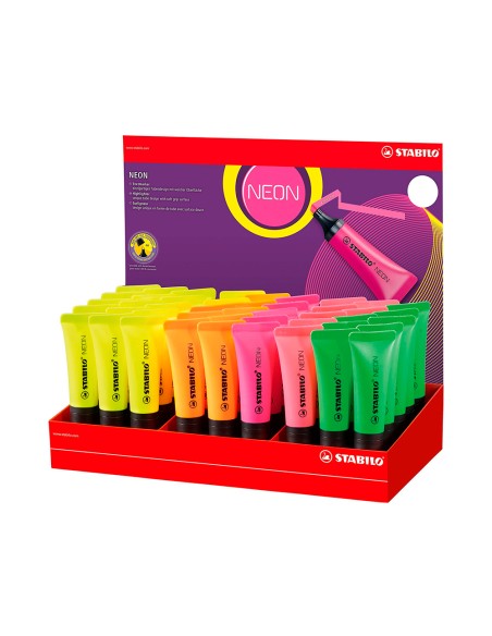 Rotulador stabilo fluorescente 72 neon expositor de 45 unidades colores surtidos