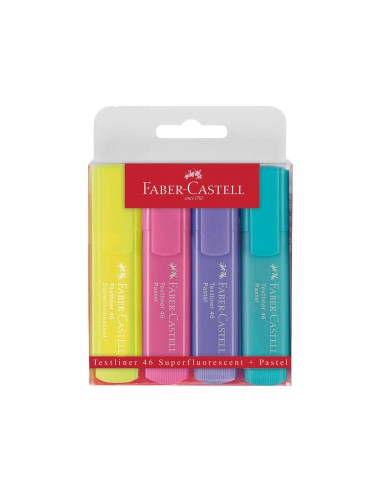 Rotulador faber fluorescente 1546 color pastel estuche 4 unidades surtidas