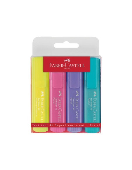 Rotulador faber fluorescente 1546 color pastel estuche 4 unidades surtidas