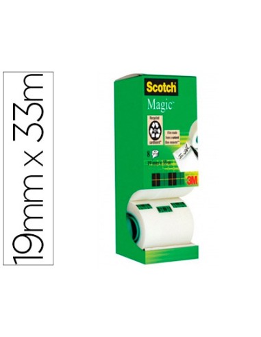 Cinta adhesiva scotch magic 33 mt x 19 mm pack de 8 unidades