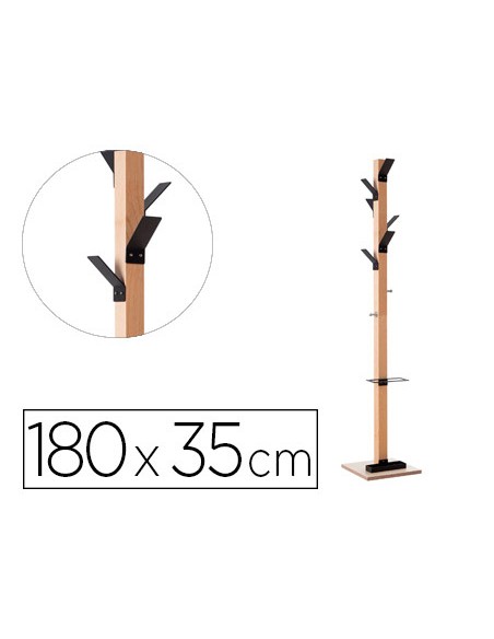 Perchero madera paperflow haya 8 colgadores con paraguero negro altura 180 cm